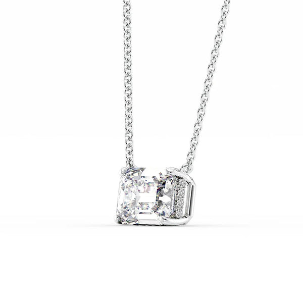 Emerald Cut Moissanite Hidden Halo Pendant