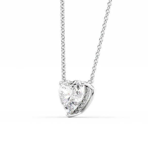 Heart Cut Moissanite Hidden Halo Pendant For Her