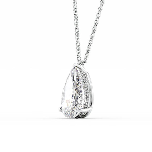 Pear Cut Moissanite Hidden Halo Elegant Pendant