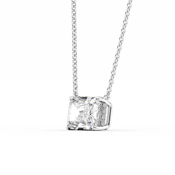 Radiant Cut Hidden Halo Moissanite Pendant For Her
