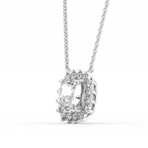 VVS1 Moissanite Cushion Cut Halo Pendant For Her