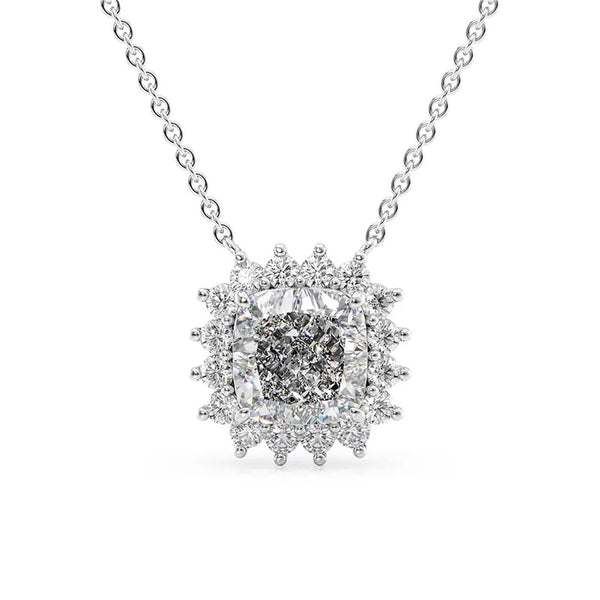 VVS1 Moissanite Cushion Cut Halo Pendant For Her