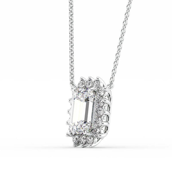 VVS1 Moissanite Emerald Cut Halo Pendant Gift