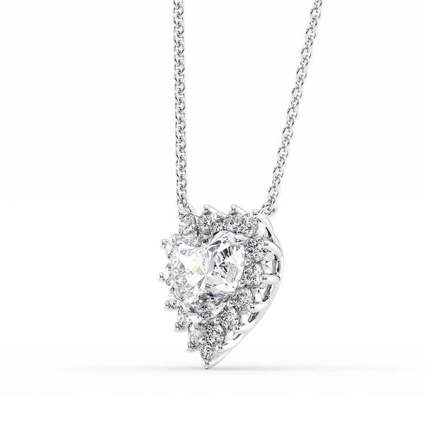 Heart Cut Colorless Moissanite Halo Pendant For Her