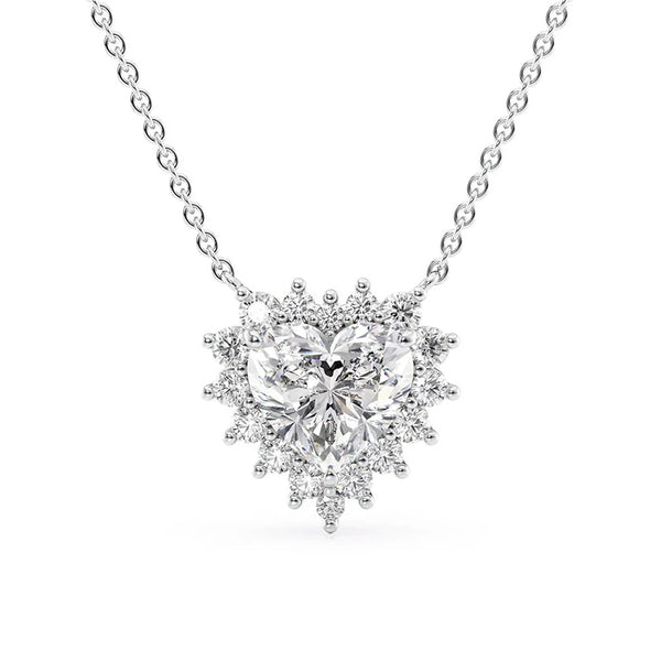 Heart Cut Colorless Moissanite Halo Pendant For Her
