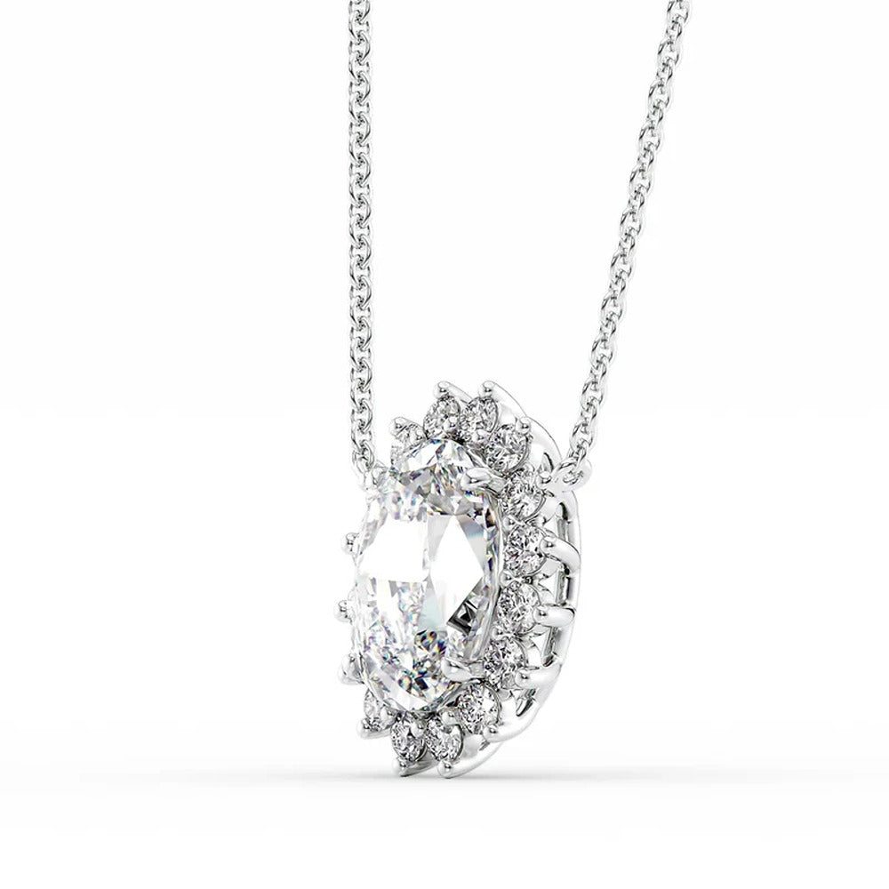 Oval Cut VVS1 Moissanite Halo Pendant For Her