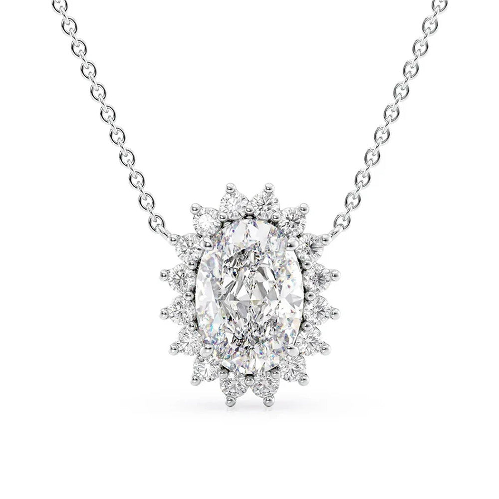 Oval Cut VVS1 Moissanite Halo Pendant For Her