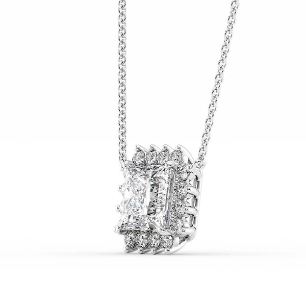 Princess Cut Moissanite Diamond Halo Pendant