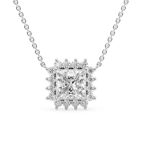 Princess Cut Moissanite Diamond Halo Pendant