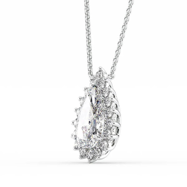 Pear Cut VVS1 Moissanite Diamond Halo Pendant