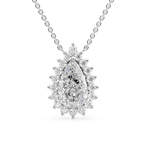 Pear Cut VVS1 Moissanite Diamond Halo Pendant