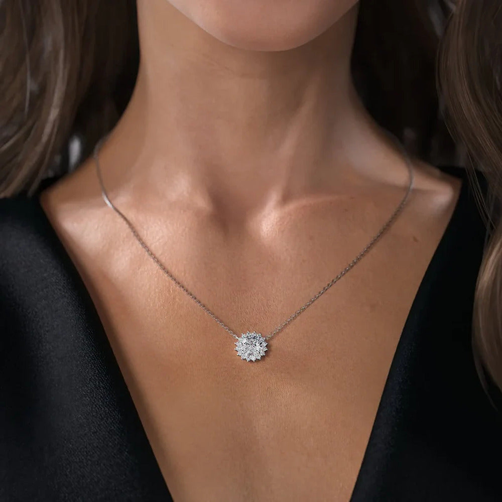 Round Cut Moissanite Halo Pendant For Her