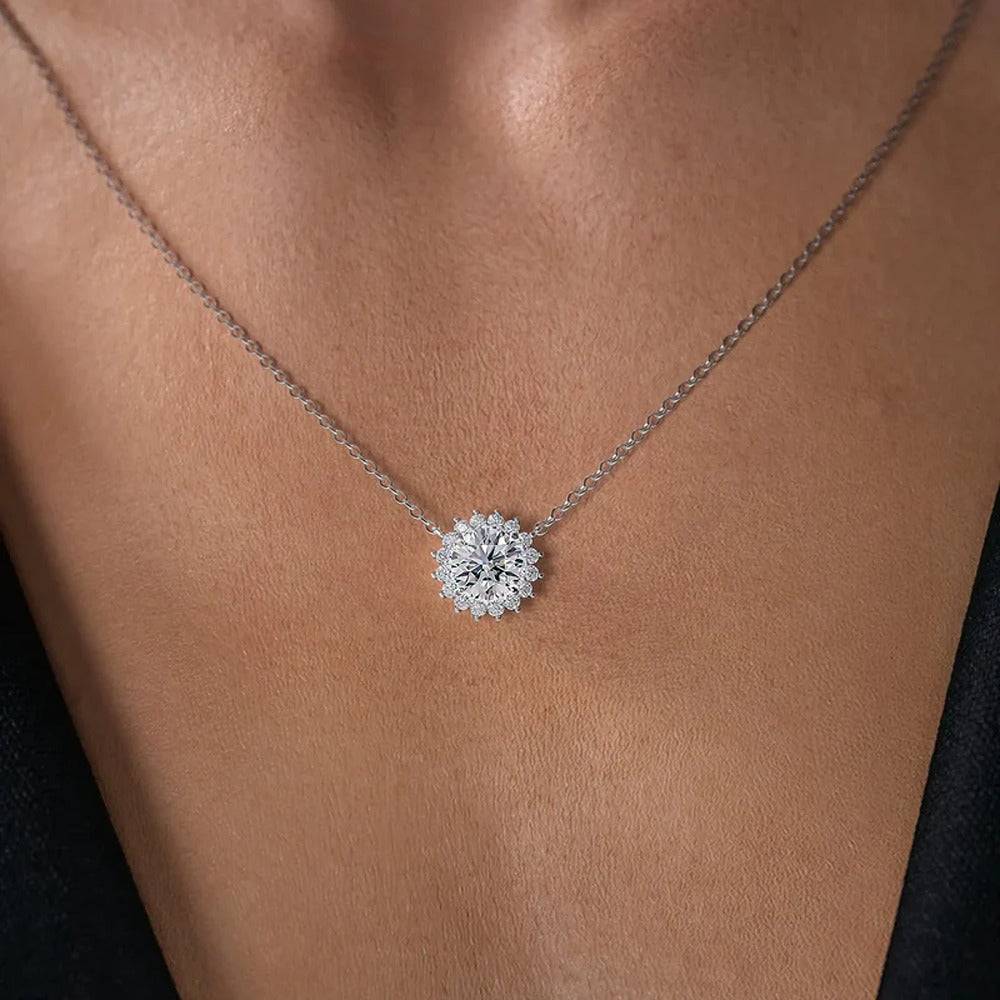Round Cut Moissanite Halo Pendant For Her