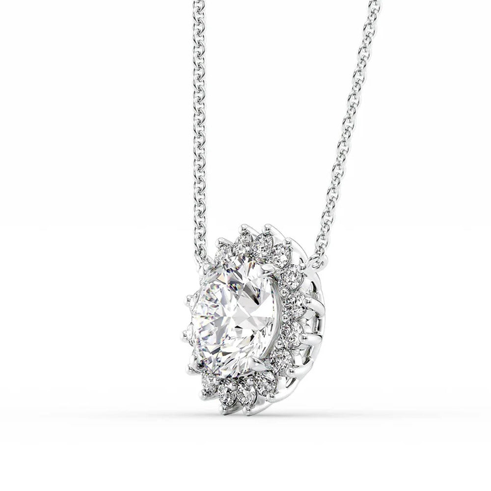 Round Cut Moissanite Halo Pendant For Her