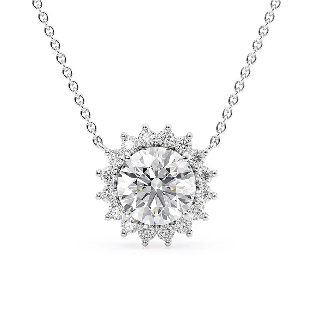 Round Cut Moissanite Halo Pendant For Her