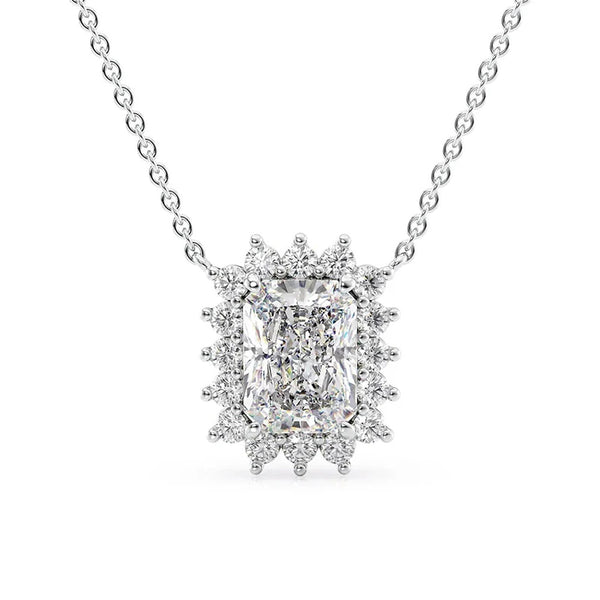 Moissanite Radiant Cut Halo Pendant For Her