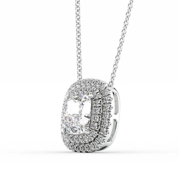 Cushion Cut VVS1 Moissanite Double Halo Pendant