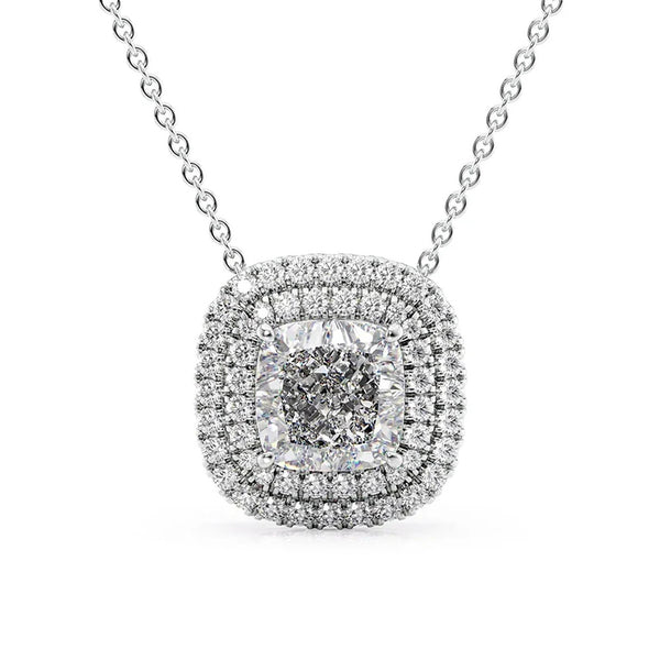 Cushion Cut VVS1 Moissanite Double Halo Pendant