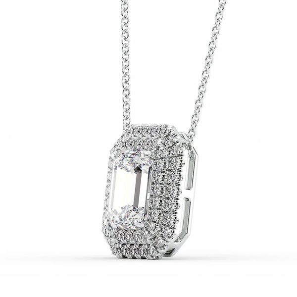 Double Halo Moissanite Emerald Cut Pendant