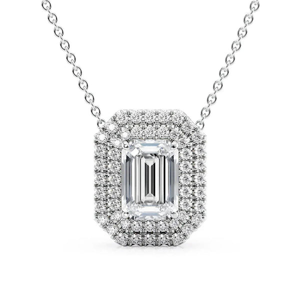 Double Halo Moissanite Emerald Cut Pendant