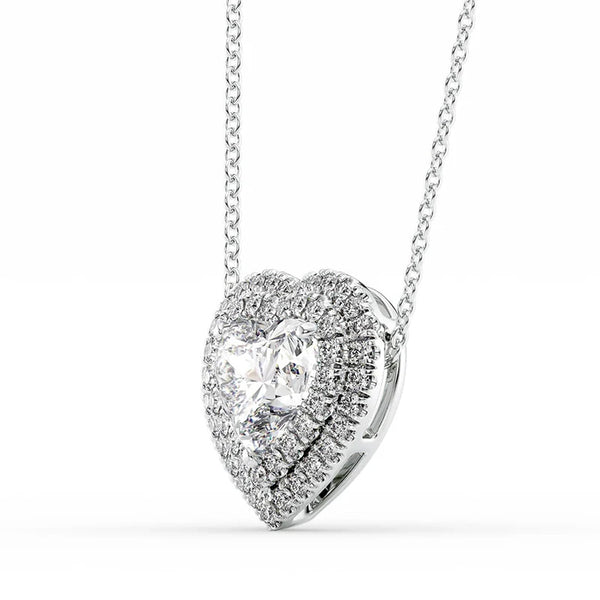 Heart Cut Moissanite Double Halo Pendant For Women