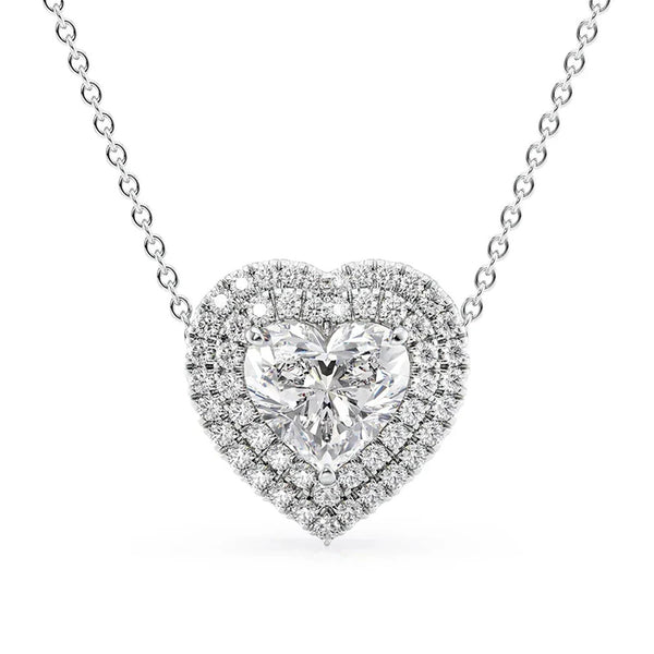 Heart Cut Moissanite Double Halo Pendant For Women