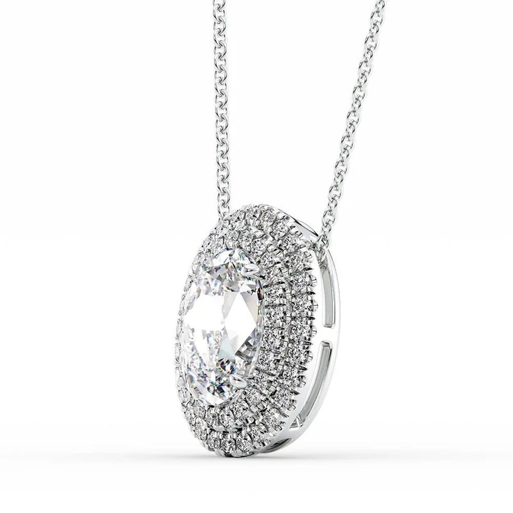 Oval Cut Moissanite Double Halo Pendant For Her