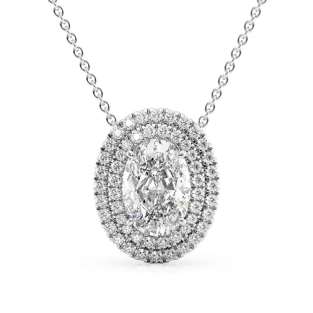 Oval Cut Moissanite Double Halo Pendant For Her