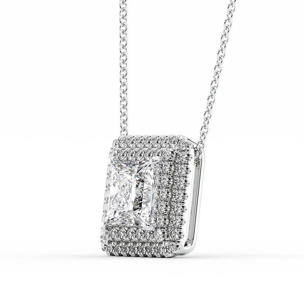 Princess Cut VVS1 Moissanite Double Halo Pendant