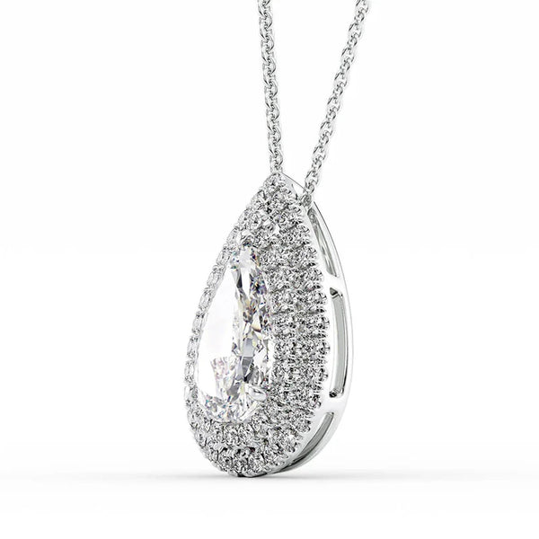 Pear Cut VVS1 Moissanite Double Halo Pendant