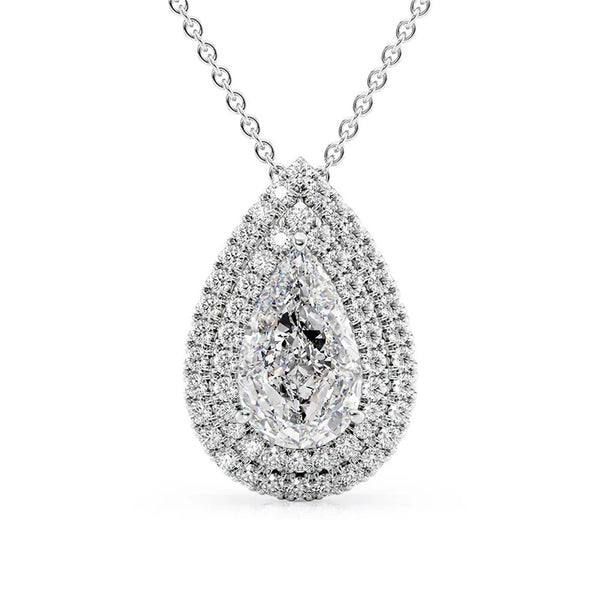 Pear Cut VVS1 Moissanite Double Halo Pendant
