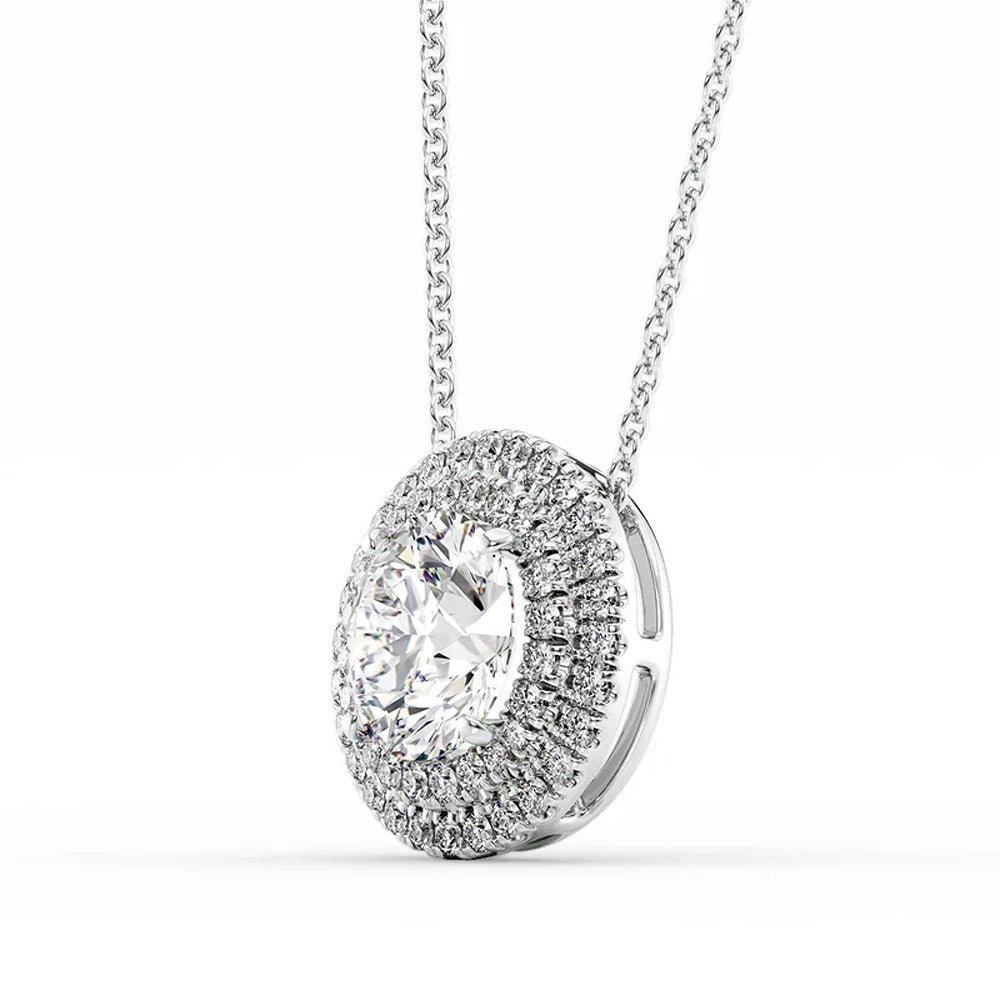 Double Halo Moissanite Round Cut Pendant