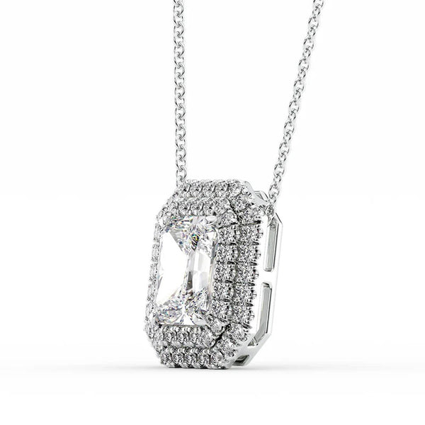 Double Halo Moissanite Radiant Cut Pendant Gift For Her