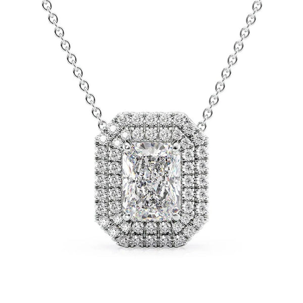 Double Halo Moissanite Radiant Cut Pendant Gift For Her