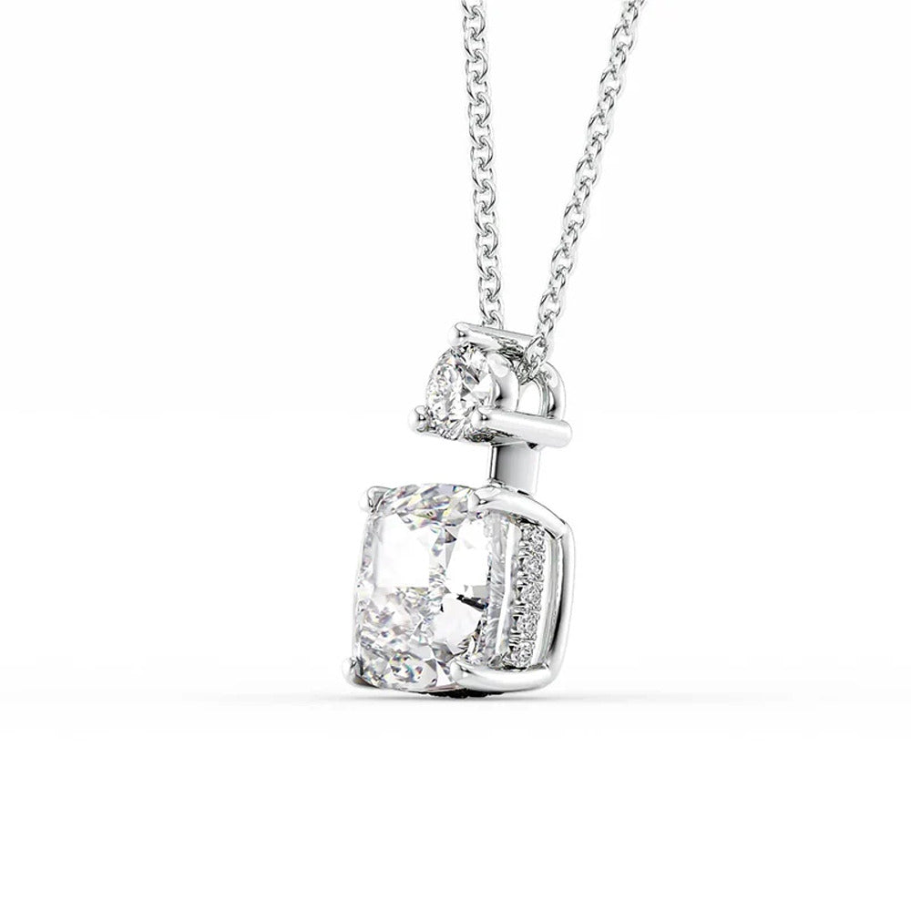 Hidden Halo Cushion Cut Moissanite Pendant