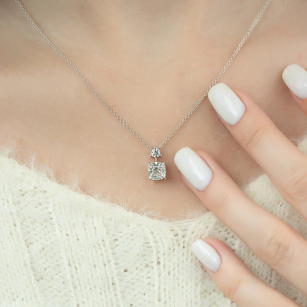 Hidden Halo Cushion Cut Moissanite Pendant