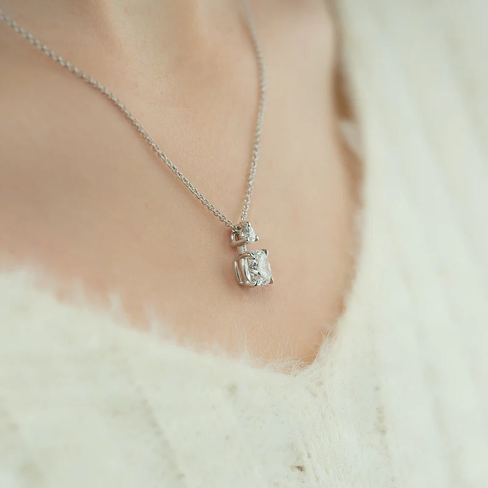 Hidden Halo Cushion Cut Moissanite Pendant