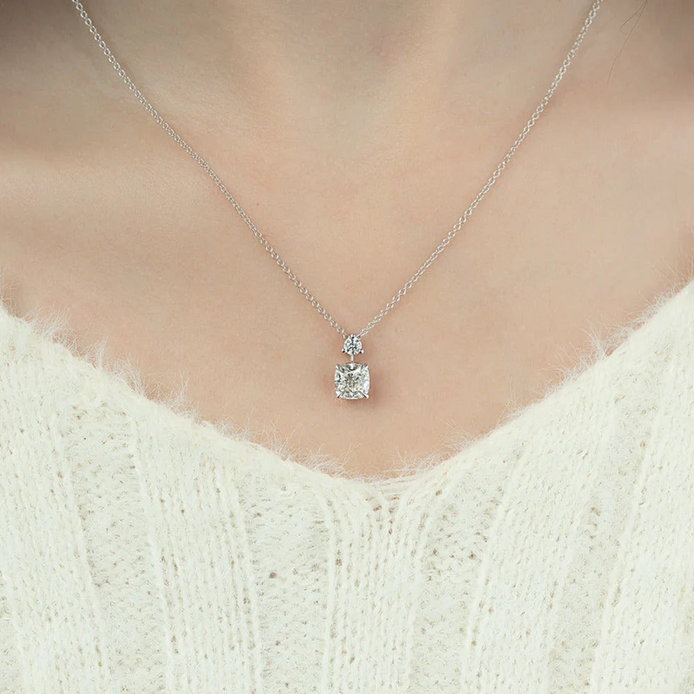 Hidden Halo Cushion Cut Moissanite Pendant