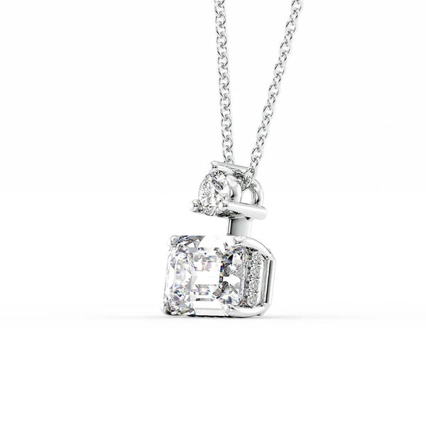 Emerald Cut Hidden Halo Moissanite Pendant