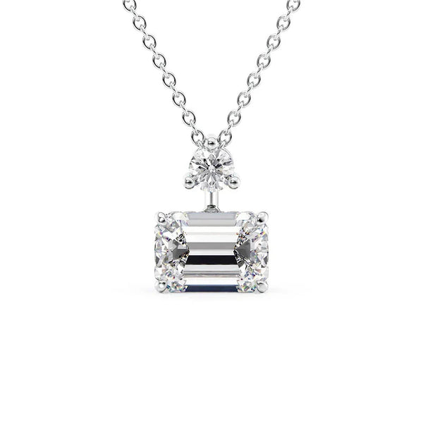 Emerald Cut Hidden Halo Moissanite Pendant