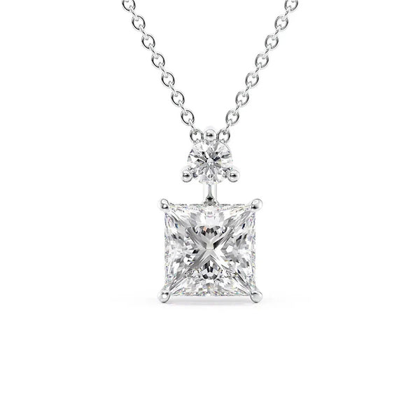 Colorless Moissanite Princess Cut Hidden Halo Pendant