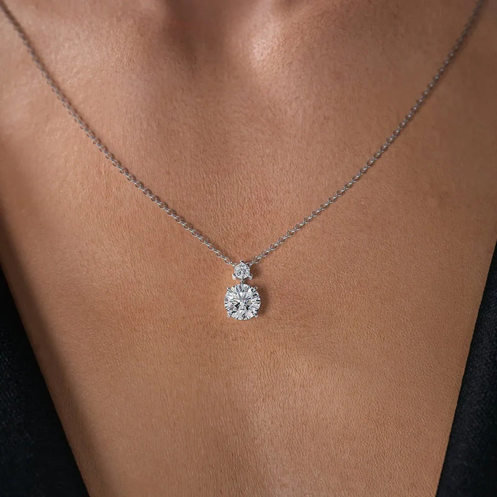 Round Cut Moissanite Hidden Halo Pendant For Her