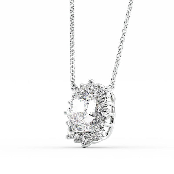 Cushion Cut VVS1 Moissanite Halo Pendant