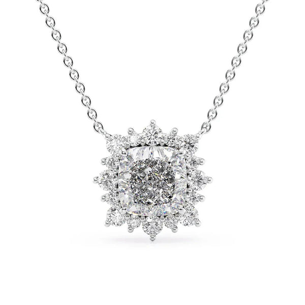 Cushion Cut VVS1 Moissanite Halo Pendant