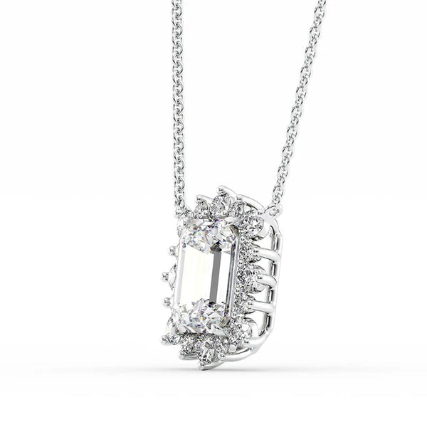 Emerald Cut VVS1 Moissanite Halo Pendant Gift For Her