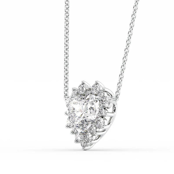 Heart Cut VVS1 Moissanite Diamond Halo Pendant