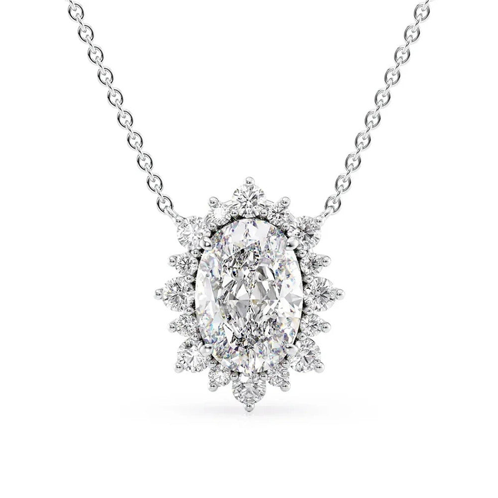 Moissanite Oval Cut Sunflower Halo Pendant