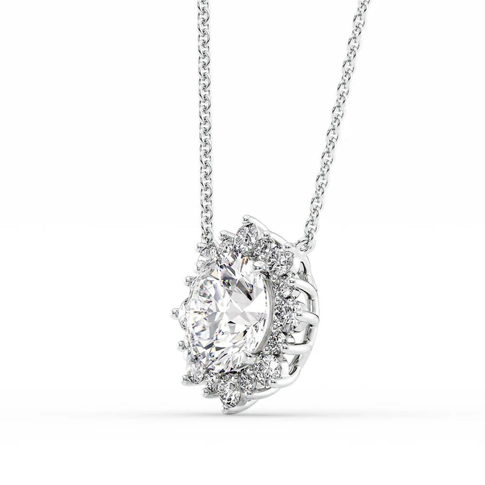 Round Cut Sunflower Halo Pendant