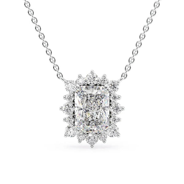 Radiant Cut VVS1 Moissanite  Sunflower  Halo Pendant