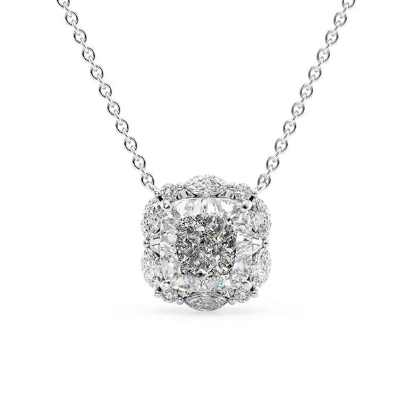 Cushion Cut Moissanite Unique Halo Pendant